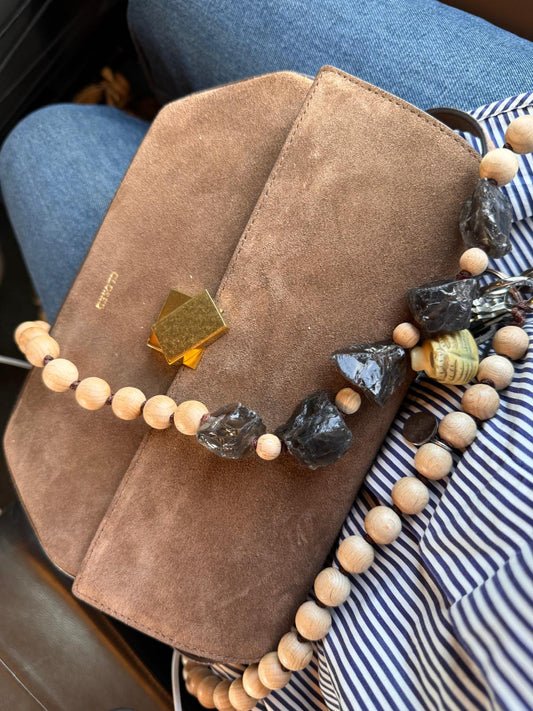 CHAÎNE DE TÉLÉPHONE PORTABLE EN QUARTZ BOIS FUMÉ SOULBEADS