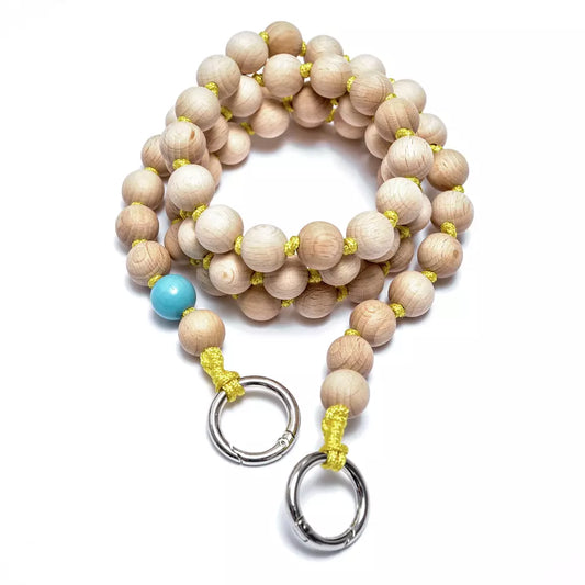 upbeads midi woody yellow crossbody kids holzperlenkette wooden beads chain cellphone chain keychain gelbes band natur handmade made in germany