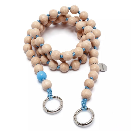 upbeads midi woody blue crossbody kids holzperlenkette wooden beads chain cellphone chain keychain blau blue natur handmade made in germany