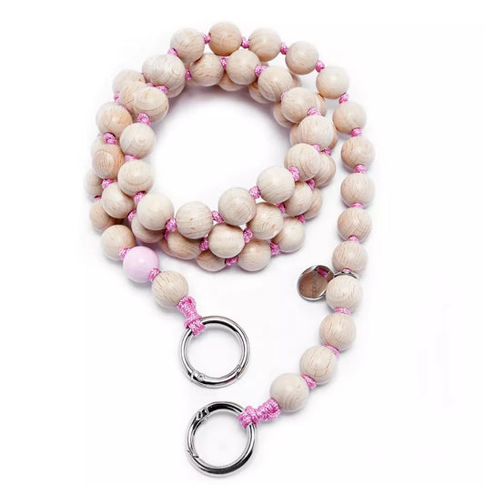 upbeads midi woody crossbody kids holzperlenkette wooden beads chain cellphone chain keychain pink rosa natur handmade made in germany