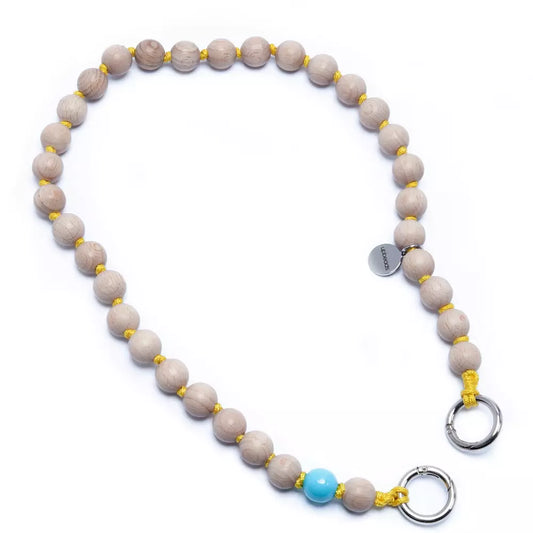 upbeads woody gelb shortie shorty yellow Handykette Holzperlenkette Holzperlen cellphone chain keychain wooden bead chain