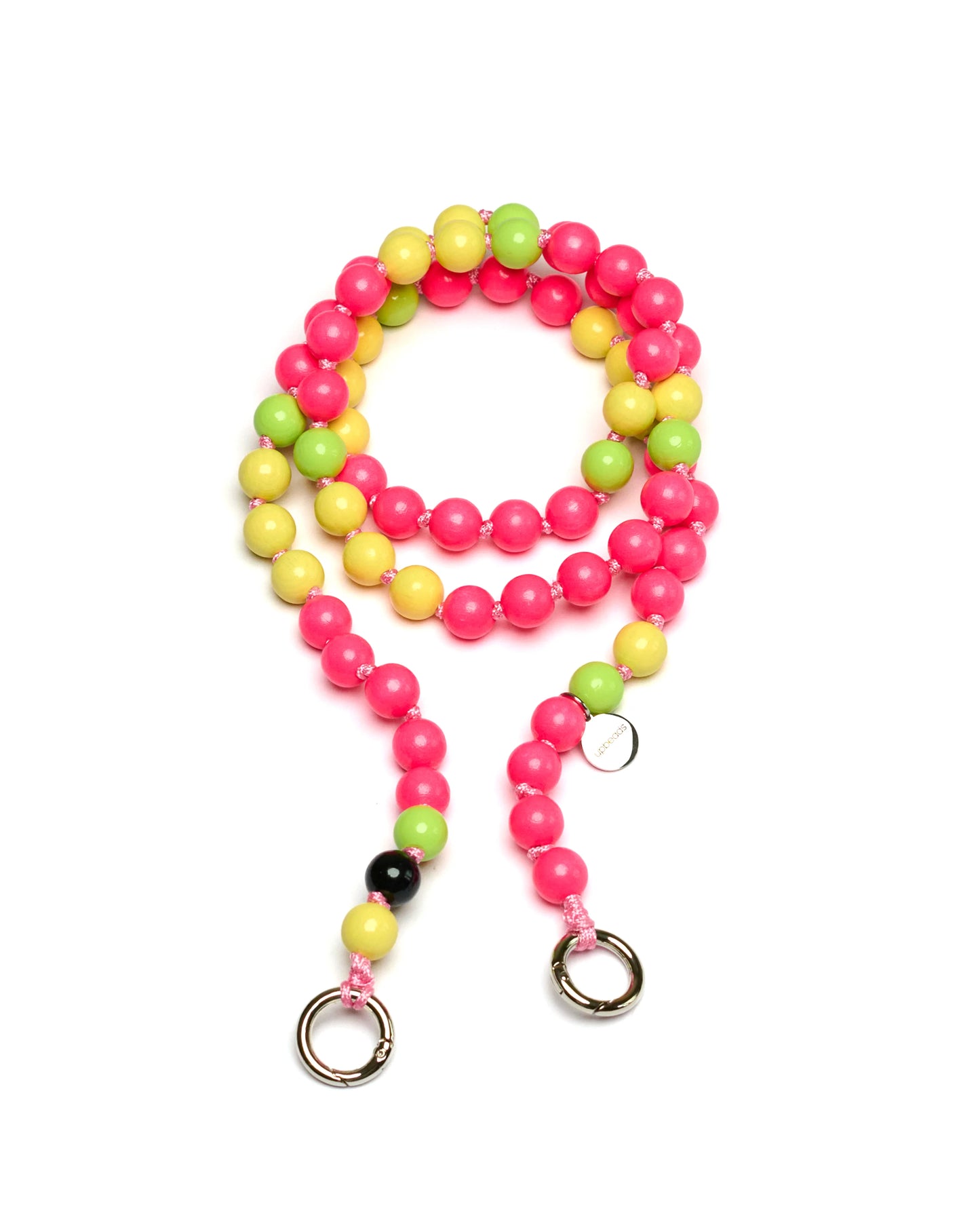 product picture of upbeads flashdance model crossbody with neon pink and yellow and lime wooden beads