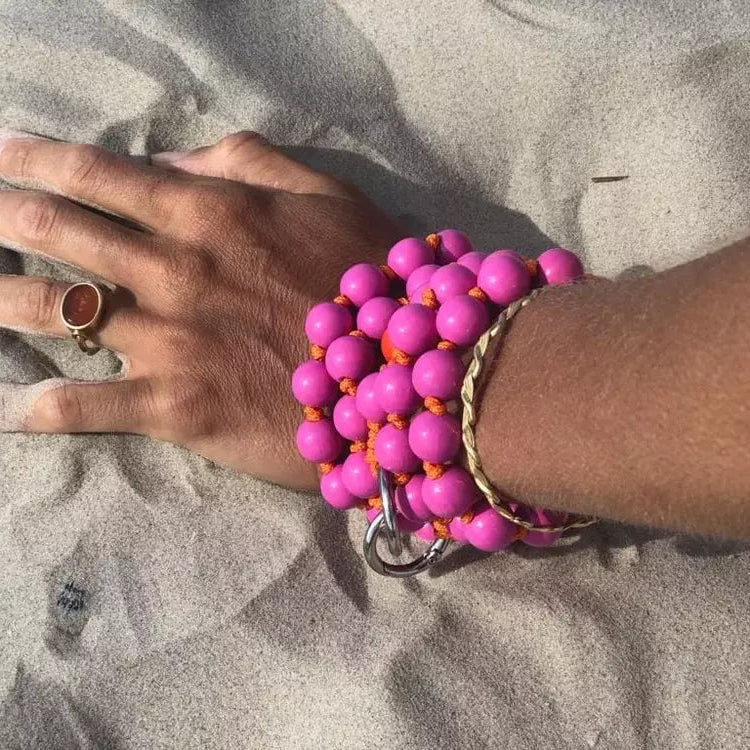 LOVE cell phone chain CROSSBODY UPBEADS summer beach accessory pink rose orange wooden bead chain phone and key natural colors