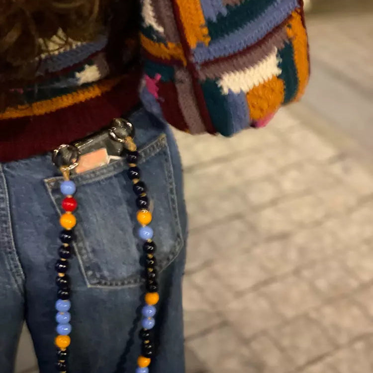 FOOFI cell phone chain CROSSBODY UPBEADS worn in jeans pocket dangling down colourful accessory