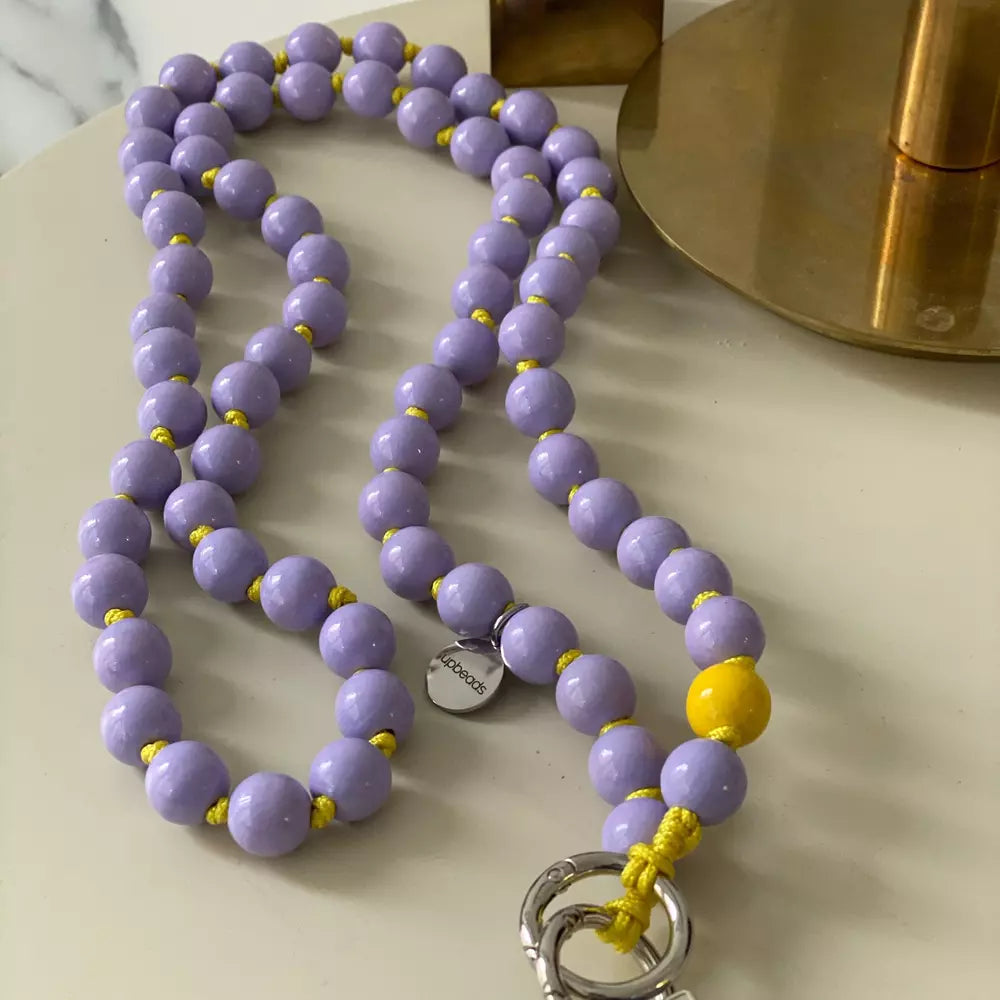 upbeads lila flieder gelb vio Handykette Holzperlenkette Holzperlen cellphone chain keychain wooden bead chain