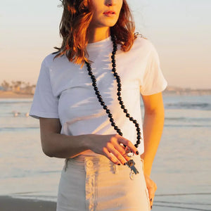 NIGHTSHIFT cell phone chain CROSSBODY UPBEADS worn by model in LA beach