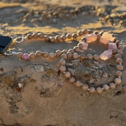 Chaîne de téléphone portable en quartz et bois de rose SOULBEADS