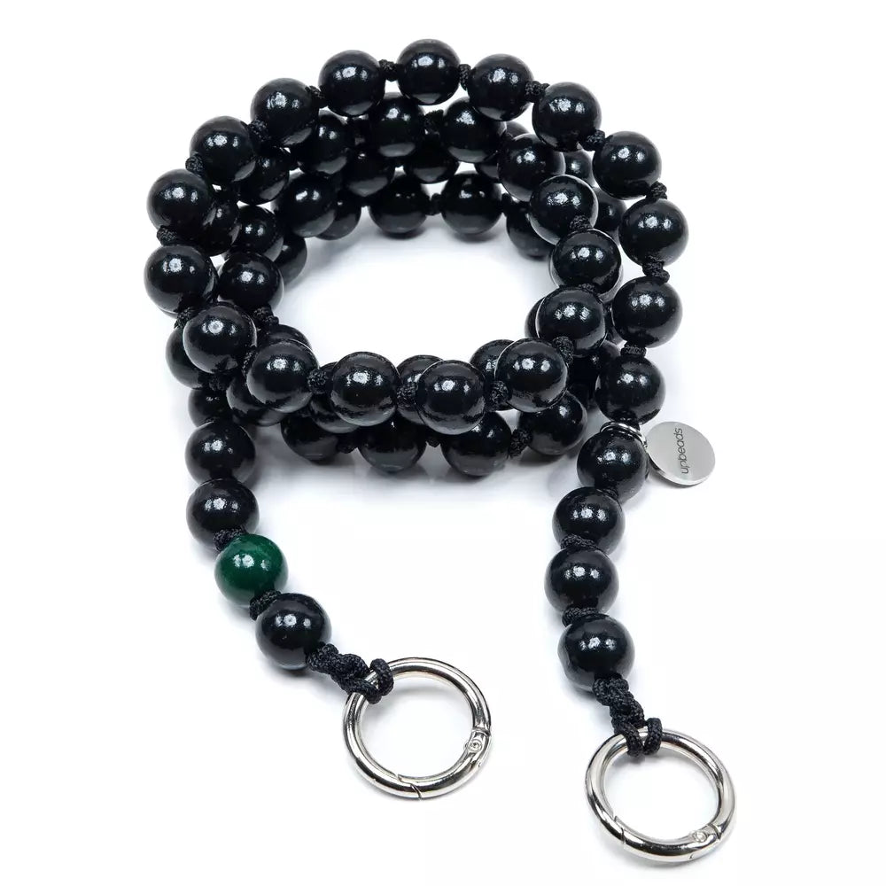 nightshift upbeads midi crossbody kids holzperlenkette wooden beads chain cellphone chain keychain schwarz dunkel black grün nacht handmade made in germany