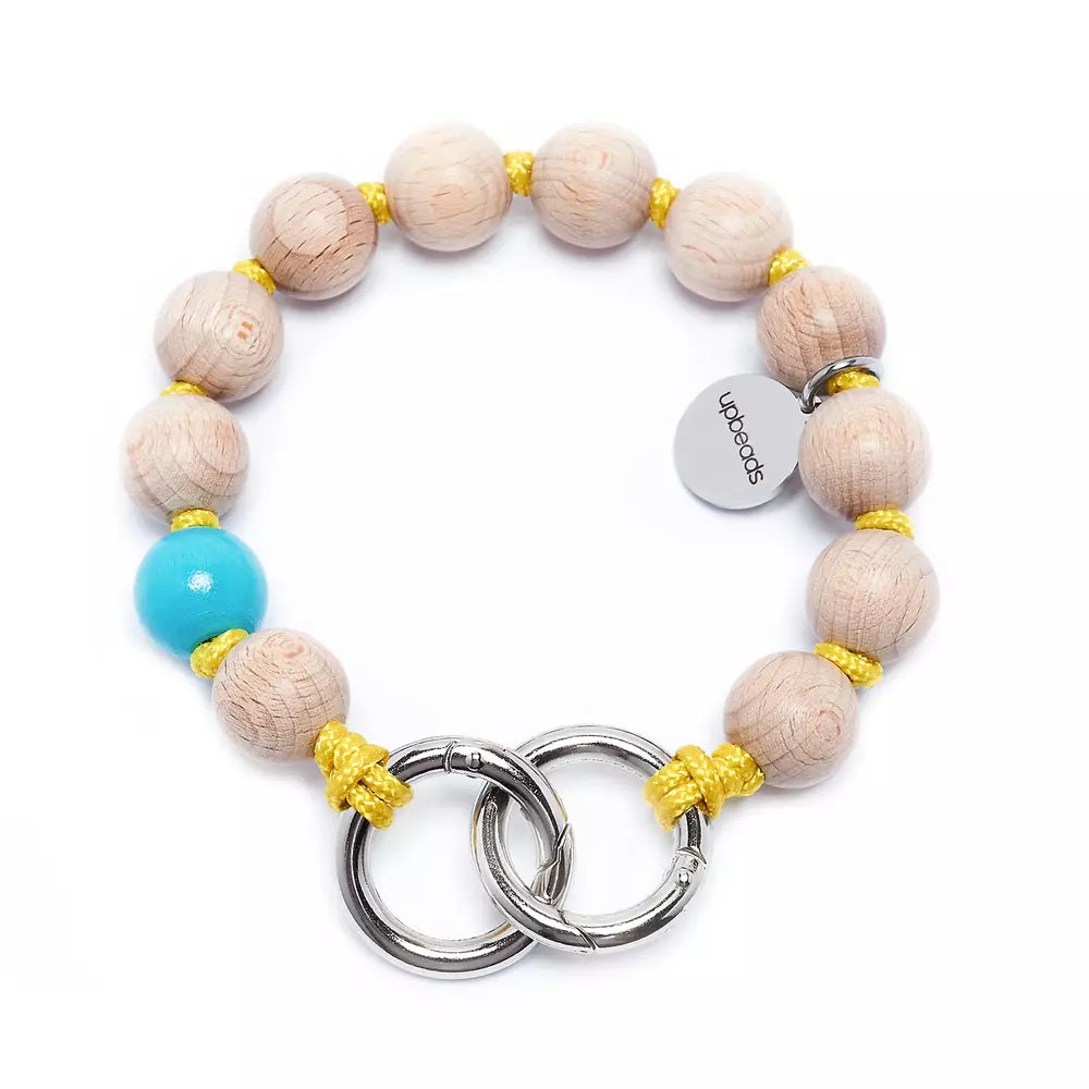 upbeads woody gelb yellow mini Handykette Holzperlenkette Holzperlen cellphone chain keychain wooden bead chain