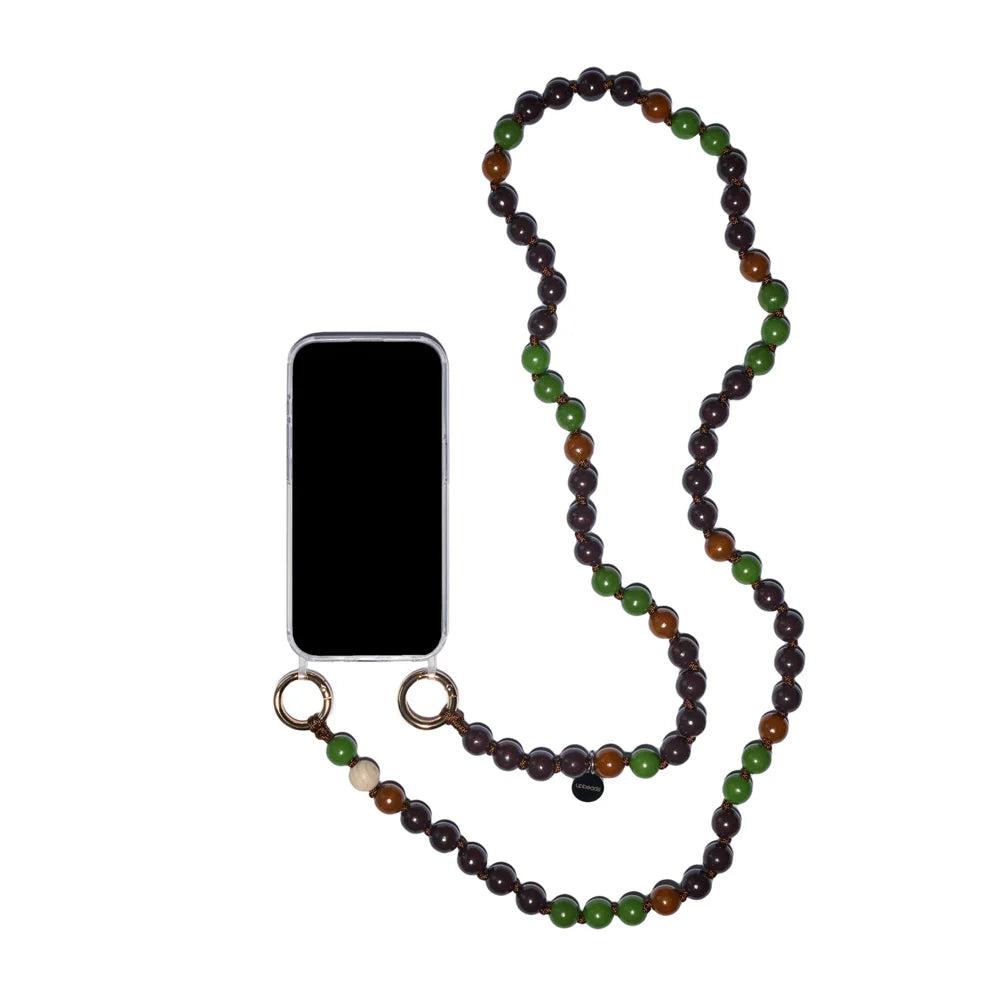 nema upbeads crossbody cellphone chain attached to a cellphone with case with rings