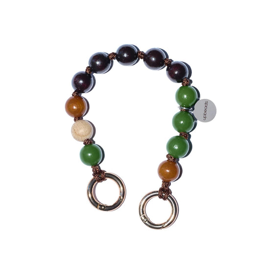nema upbeads mini keychain brown and olive green wooden beads with mocca and natural signature bead