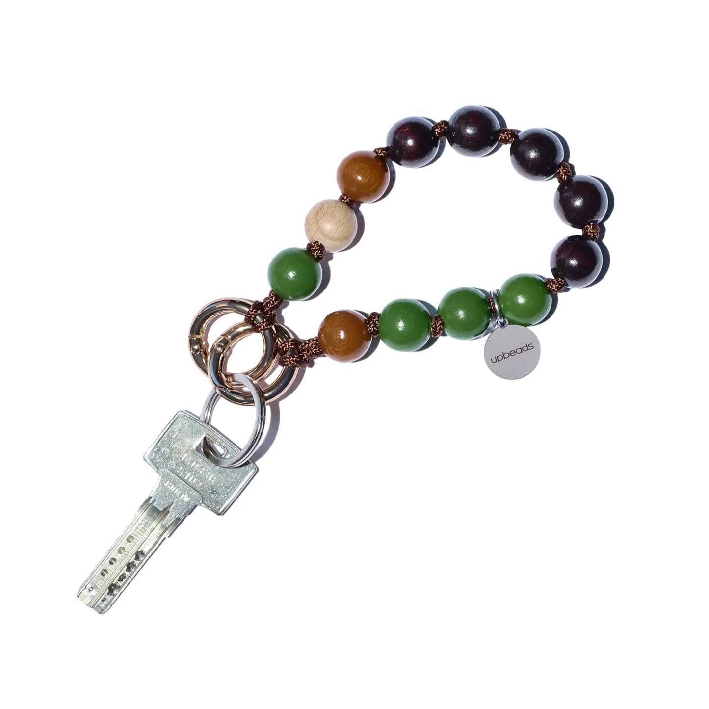 nema mini keychain dark brown, olive green and mocca brown wood beads