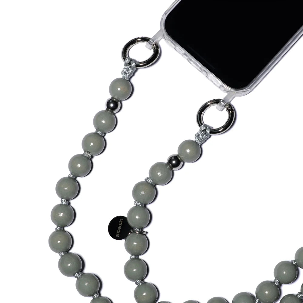 close up on wooden beads rocco upbeads crossbody grey