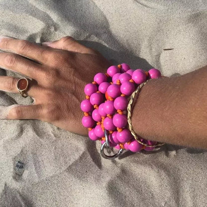 LOVE cell phone chain CROSSBODY UPBEADS summer beach accessory pink rose orange wooden bead chain phone and key natural colors