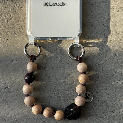 upbeads Soulbeads Mini cellphone chain with natural beads and one smokey quarz crystal.
